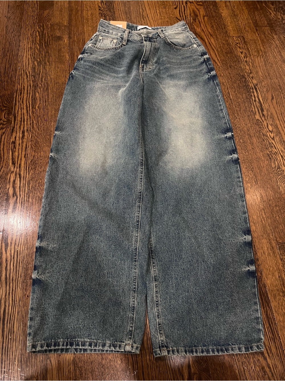 Wide Leg Vintage-Style Washed Blue Jeans